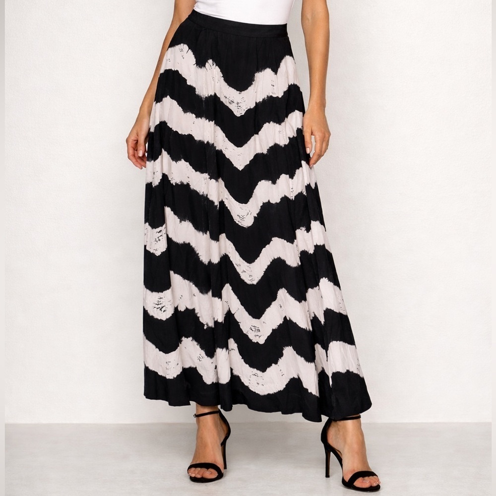 Lolly Black & White Chevron Maxi Skirt XL 100% Bemberg Made in USA(1204)